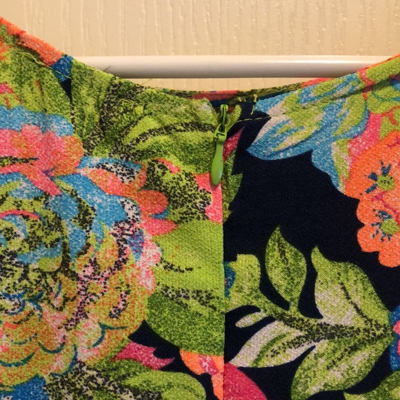 short lime green floral romper with zipper on back - Picture 6 of 6